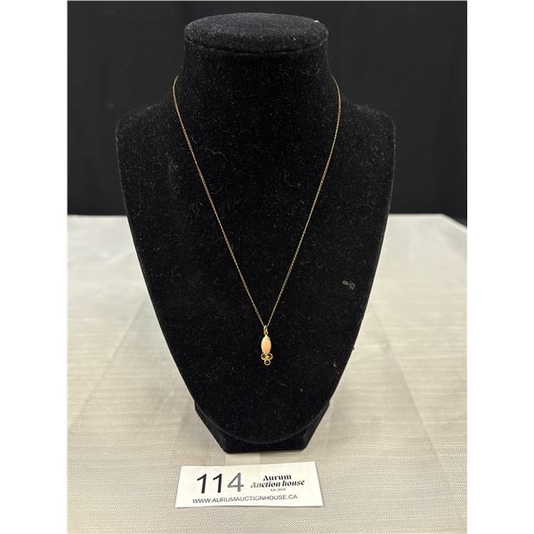 Vintage Gold Filled Chain w/ Pink Coral Pendant Marked 1/20 KT (S) 17" Length