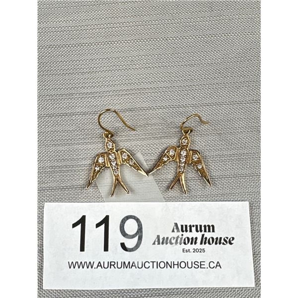 Beautiful Gold Color w/ Diamond Like Stones Dangle Earrings