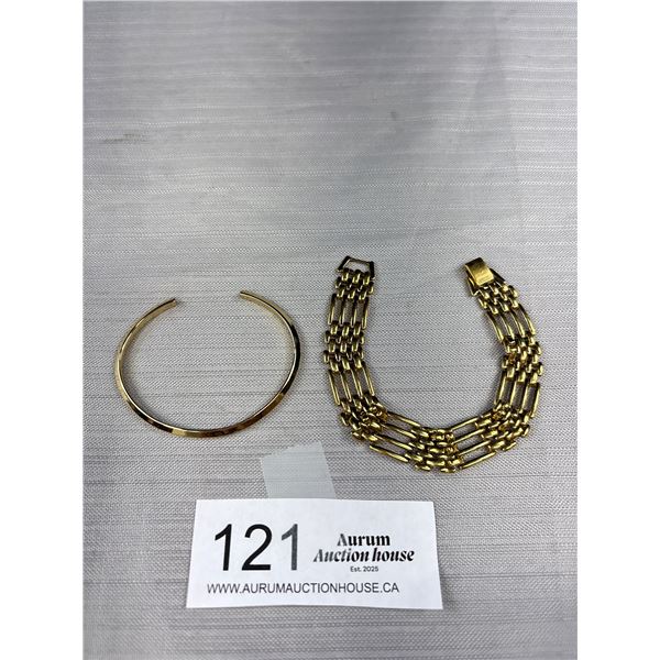 Gold Color Bracelet + Open Cuff Bangle Marked ANA LUISA