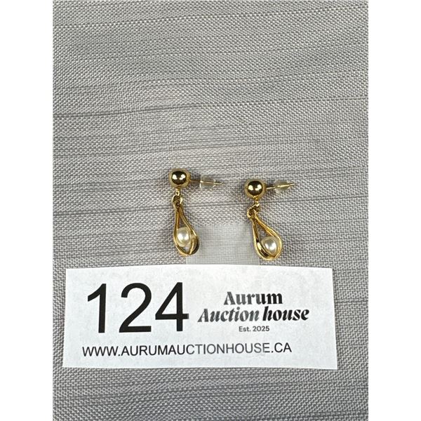 Pair of Gold w/ Pearls Dangle Earrings
