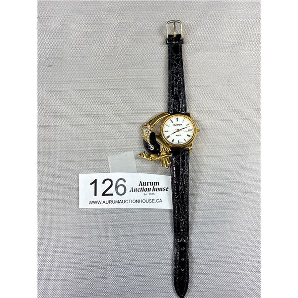 Gold Enamelled w/ Rhinestones Ladies Quartz Watch Mystice Japan Movement Battery Required