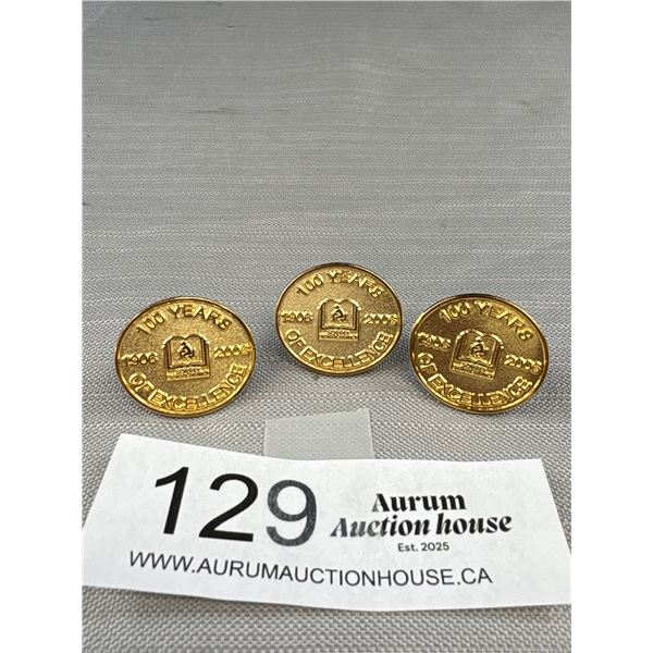 3 Gold Pins, 100 Years of Excellence 1906-2006 Excellent Condition Just Like New