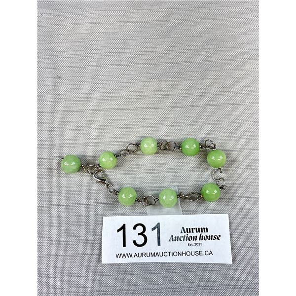 Linked Green Jade Beads Bracelet