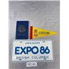 Image 1 : Collectable Expo 86 Lot License Plate, Passport, and Pennant