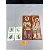 Image 1 : Pair of Vintage 4"x 12" Eskimo Art and Set of Coasters
