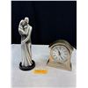 Image 1 : Vintage Tabletop Clock and 11" Tall Silvertone Loving Couple Figurine