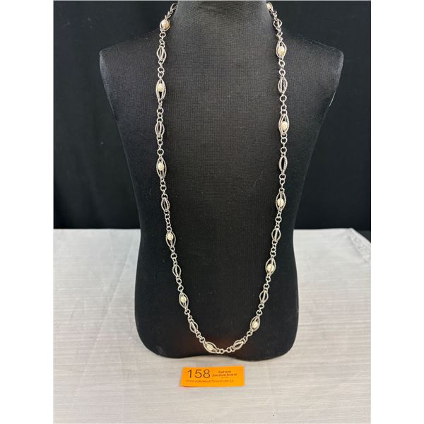 Charming Charlie Silvertone Station Necklace w/Oval Links and Freshwater Pearls