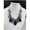 Image 2 : Designer Aquamarine, Blue Quartz. Chalcedony and Crystal Faceted Beads w/Silver Link Chain Necklace