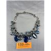 Image 3 : Designer Aquamarine, Blue Quartz. Chalcedony and Crystal Faceted Beads w/Silver Link Chain Necklace