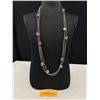 Image 1 : Extra Long Chain Metal Necklace w/ Clear Cube Shaped Crystal Beads