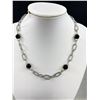 Image 2 : Silvertone Chain w/ Black Faceted Beads and Clear Rhinestone Accents