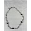 Image 3 : Silvertone Chain w/ Black Faceted Beads and Clear Rhinestone Accents