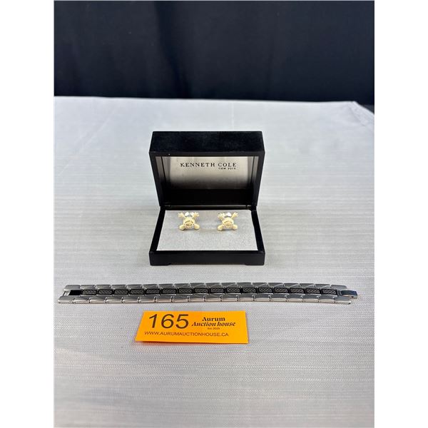 Kenneth Cole Hot/Cold Tap Cufflinks and Stainless Bracelet