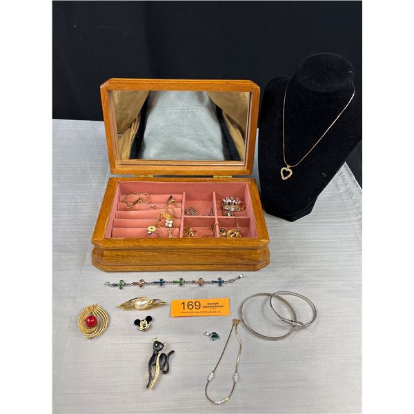 Vintage Solid Wood Jewelry Box and Estate Jewelery