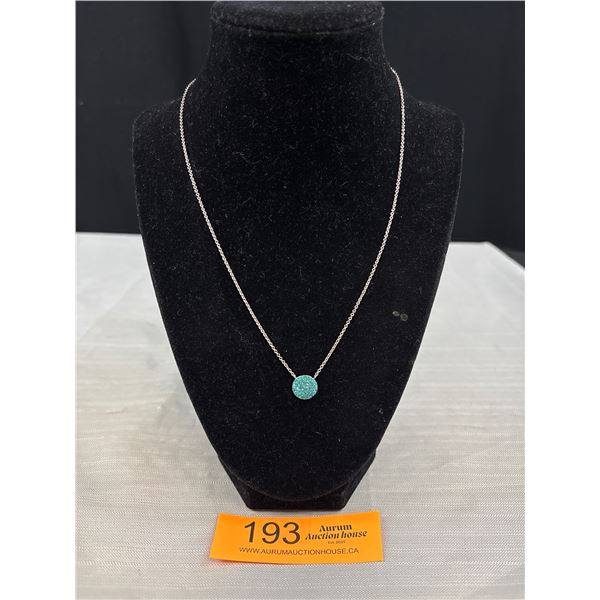 Austrian Blue Crystal Pendant w/ Chain Necklace