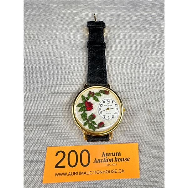 Gold Marie Lourdes Quartz Watch Battery Required, Hand Embroidered Dial
