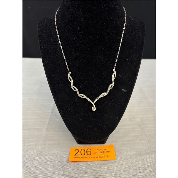 Lovely Silver Plated w/ Rhinestones Necklace