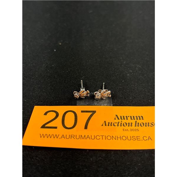 Vintage Sterling Silver Teddy Bear Pair of Earrings