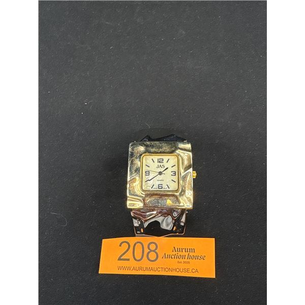 Beautiful Two Tone Silver/Gold Open Cuff Bangle Watch, Quartzz Marked JAS Battery Required