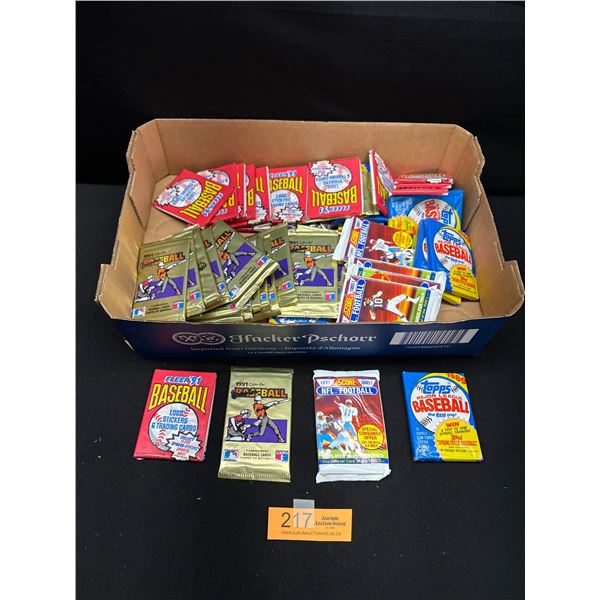 Large Lot of Unopened Baseball and Football Trading Card Packs O-Pee-Chee, Fleer, Topps
