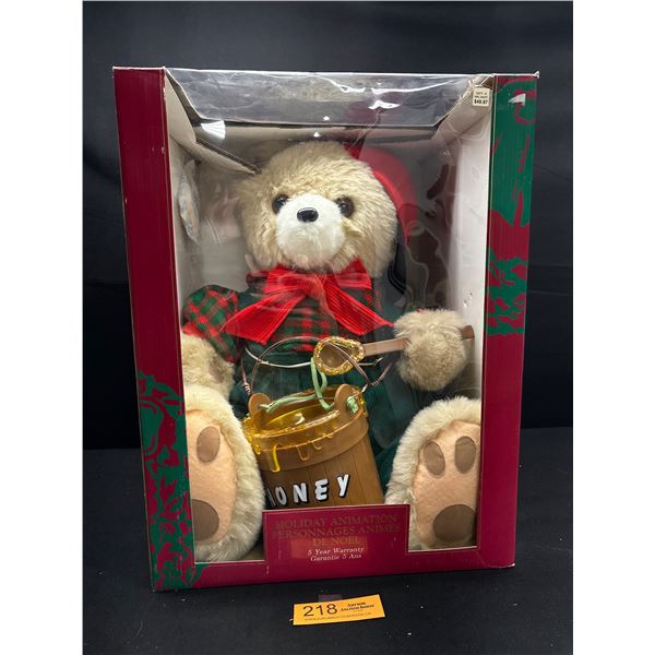 Very Large New in Box Christmas Bear with Honey Pot Animated Movement
