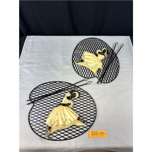 2 Mid-century Chalkware Lady Dancing Wall Art