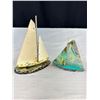 Image 5 : MCM Salt and Pepper Set with Decorative Abalone Shell Sail Boats