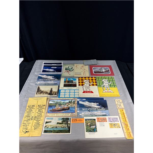 Lot of Vintage BC Advertisements BC Ferries, Old Menus, etc.