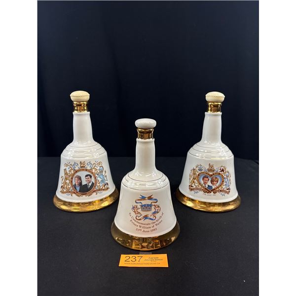 Lot of 3 Wade Fine Porcelain Whiskey Decanters Royal Family Etc