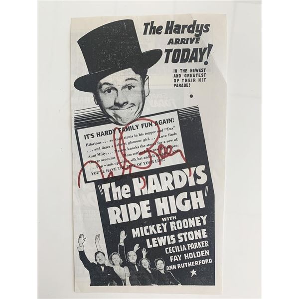 Mickey Rooney Signed The Hardys Ride High (1939) Movie Advertisement