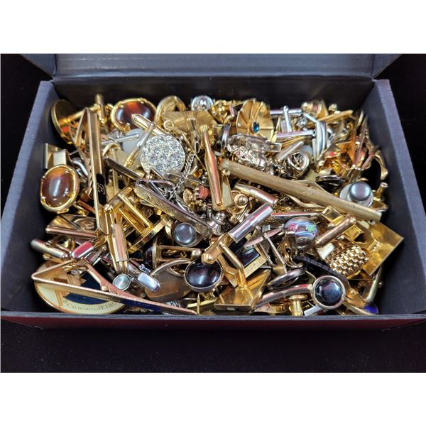 Box of Assorted VTG Cuff Links, Tie Bars, & Pins