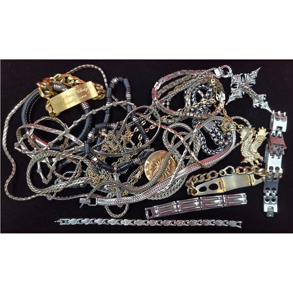Assorted Men's Jewelry Lot w/ Necklaces & Bracelets (One Sterling Silver Bracelet)