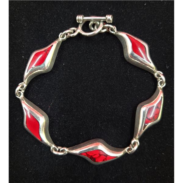 Red Coral Mexican Sterling Silver Bracelet