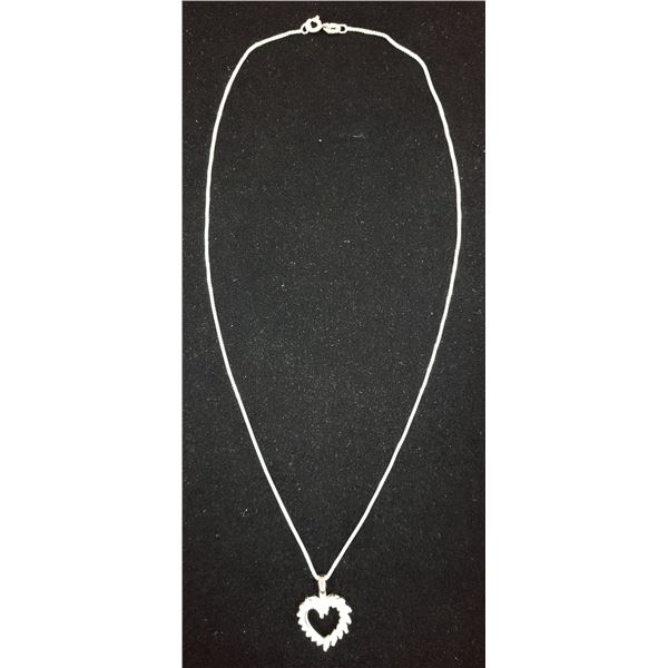 925 Silver Chain & 925 Silver Heart Pendant w/ Cubic Zirconia Stones