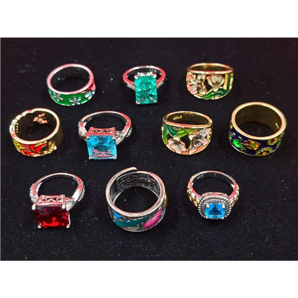 9 Rings Stamped 925 & 1 Ring Stamped S990 Pure Silver