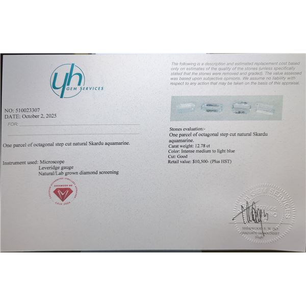 $10,500 Appraisal - 12.78 ct Cert. Aquamarine Gemstone Parcel