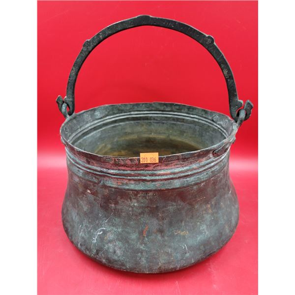 Antique Copper Cauldron w/ Wrought Iron Handle