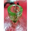 Image 3 : Uranium Glass Lot w/ 2 Candleholders, 11" Footed Bowl, & 10.5" Platter