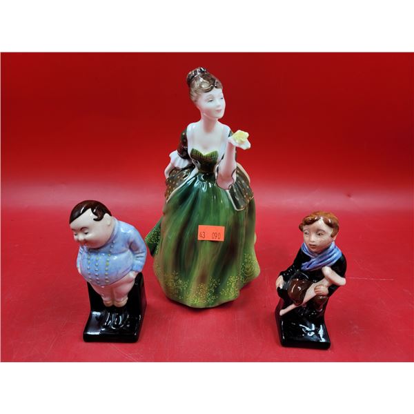 3 Royal Doulton Figurines Made in England w/ Tiny Tim, Fat Boy, & Fleur HN 2368