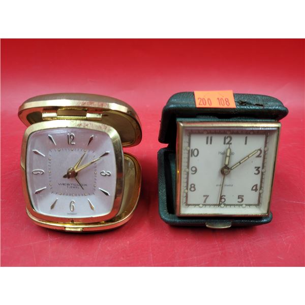 2 VTG 7-Jewel Travel Alarm Clocks (Westclox & Helveco)
