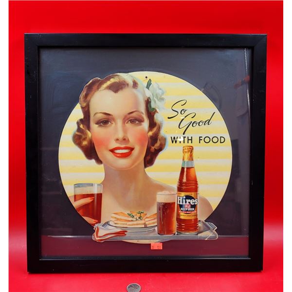 Framed VTG Hires Root Beer Advertising Sign