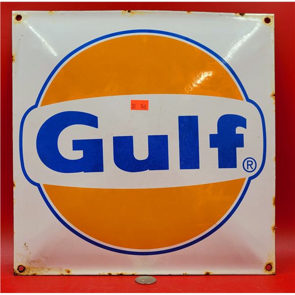 VTG Porcelain Gulf Oil Advertising Sign