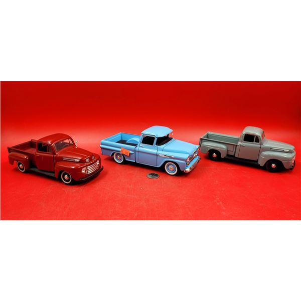 3 Diecast Pickup Trucks (Chevy & Ford)