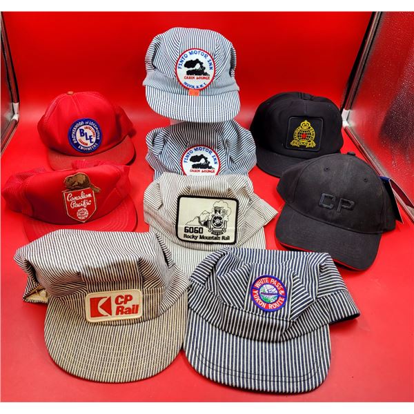 Lot of VTG Railroad Caps w/ CP Rail, Rocky Mountain Rail, & More