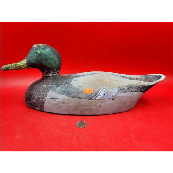 Hand-Carved Wooden Duck Decoy (Weights Removed)