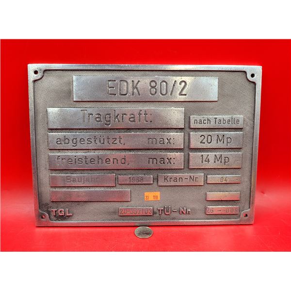 Railway Crane Manufacturer's Plate