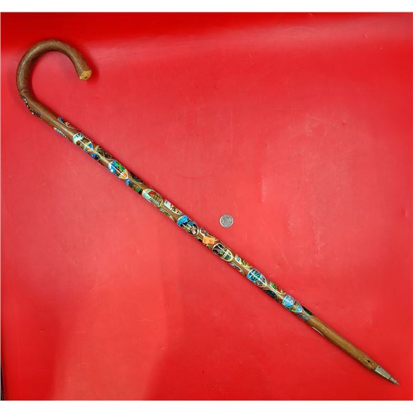 Wooden Walking Stick w/ Assorted Crests