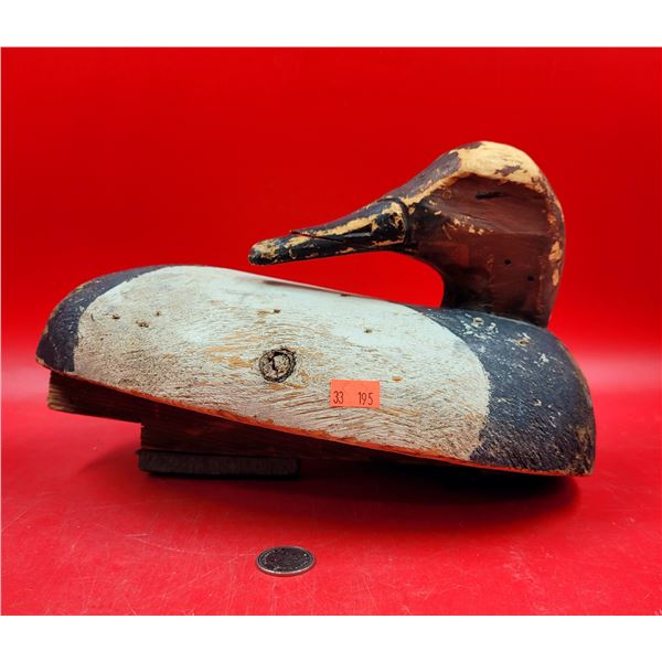Early Mid-Century Hand-Carved & Painted Decoy w/ Lead Weights