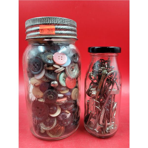Jar Full Of Buttons & Jar Of Sewing Supplies