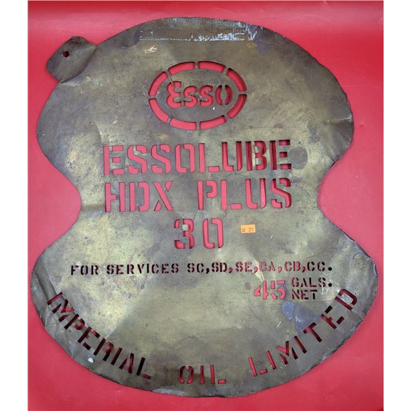 VTG Metal Esso Essolube HDX Plus 30 Brass Motor Oil Drum Stencil